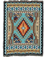 72x54 Southwest Blue Brown Geometric Native American Tapestry Throw Blanket - £50.76 GBP