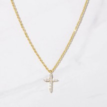 Lab-Created Cruz Diamante Religioso Collar con Colgante 14K Plata Bañada en Oro - £154.78 GBP