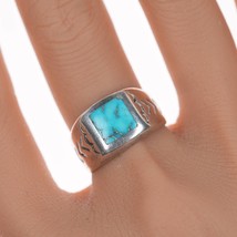 sz8 Vintage Native American silver flush inlay turquoise ring - £112.88 GBP