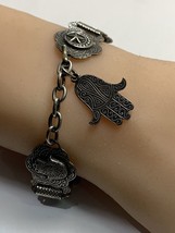 Estate Costume Jean Bart Hamsa ElephantBracelet Antiqued Silver Tone 7 t... - $16.62