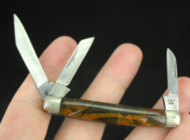 Vintage SABRE knives knife 3 blade Folding Pocket Knife brown marble - $460.52 MXN