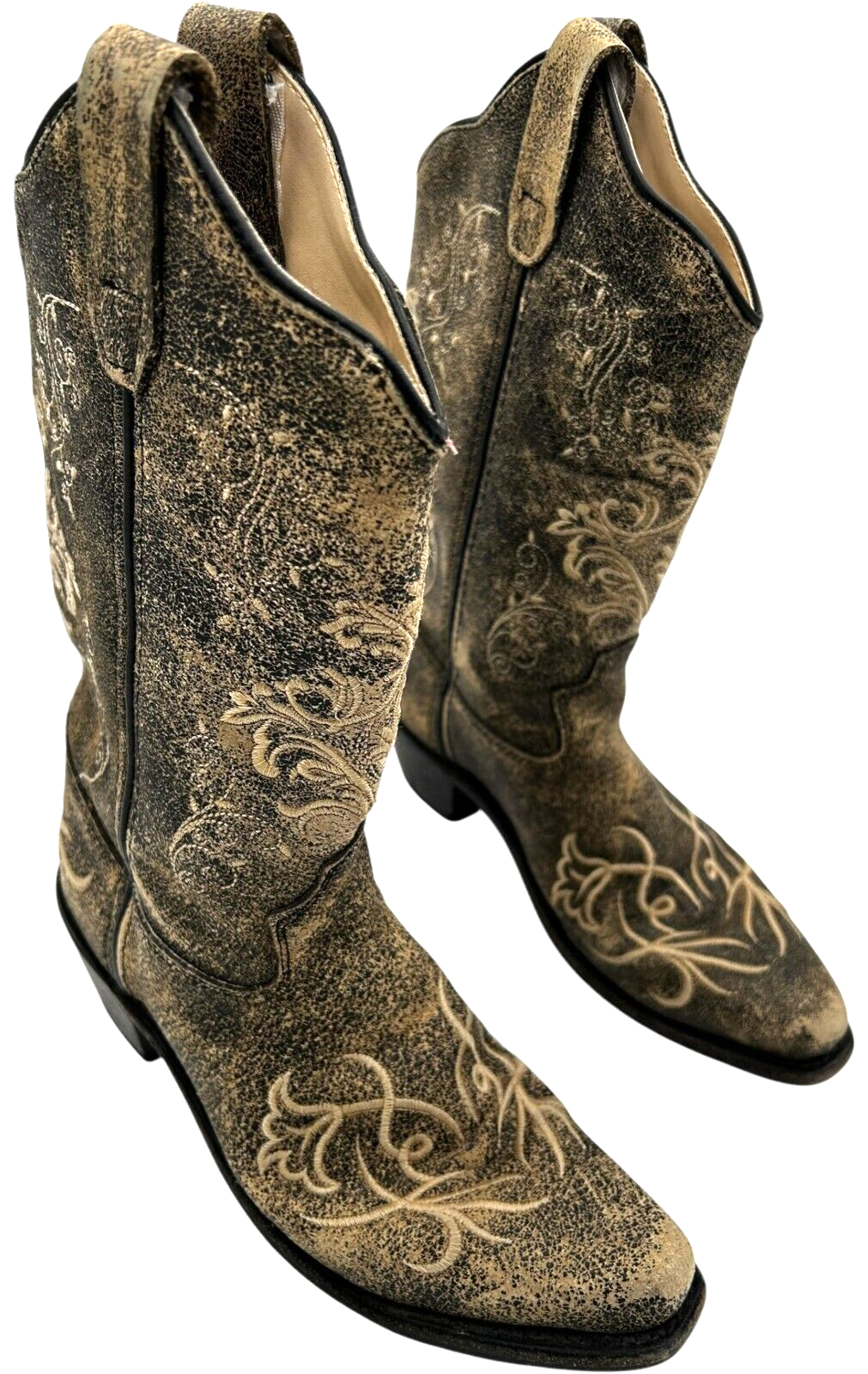 Old West Kids Jama Brown Floral Leather Western Cowboy Boots CF8222 size 3.0D Item image 2