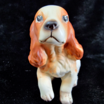 Cocker Spaniel Puppy Dog Figure Ceramic White Seated Paw Raised Japan Vtg - $13.39
