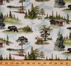 Cotton Northwoods Animals Cabins Forest Back Country Fabric Print BTY D511.51 - £12.74 GBP