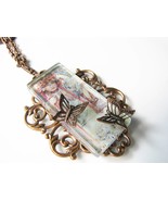 Antique Copper Filigree Butterflies and Glass Tile Pendant Necklace casu... - $304.10 MXN