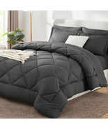 Queen Comforter Set Dark Grey - Bed in a Bag Queen Size 7 Pieces, Luxury Soft Be - $66.11