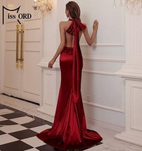 Miss Ord Femmes Sexy Col V sans Manche Long Dos Nu Robe Soirée, Red-Medium - £50.95 GBP