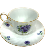 Fielder Keepsakes Handpainted Fine Porcelain Tea Cup &amp; Saucer Purple Pan... - $23.85