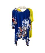 Women’s 2X Blue Floral Sharkbite Tunic &amp; Solid Yellow V-Neck Top - $28.00