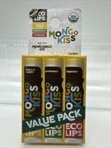 ECO LIPS Mongo Kiss Yumberry Vanilla Honey Peppermint  Lip Balm 3pk - £8.82 GBP