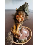 Troll Pixie Elf 5” Resin Figurine sitting on mushroom long tail wood sprite - $41.03 CAD