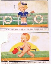 Two Vera Peterson Postcards Boy on Each Side A Little Sun - $2.96