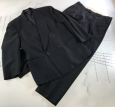 Lubiam Suit Mens EUR 52 US 42 Jacket 36x30 Pants Black Wool Double Breasted - £116.37 GBP