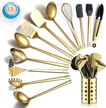 Gold Cooking Utensils Set Stainless Steel 13 Pieces Kitchen Utensils Set with Ti - $102.20