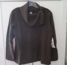 Jones New York Cashmere Brown Button Cowl Neck Sweater Sz Large NWT - £39.56 GBP