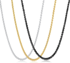 Men&#39;s 3-Piece Stainless Steel Wheat Chain Necklace Set in Gold, Black, S... - $24.86