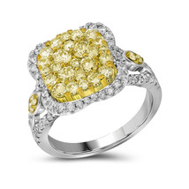 14kt White Gold Womens Round Canary Yellow Diamond Cluster Ring 1-5/8 Cttw - £1,817.35 GBP