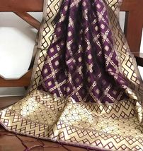 Purple Gold Handloom Scarf, Viscose silk dupatta For women, Indian Fashion DP983 - £8.70 GBP