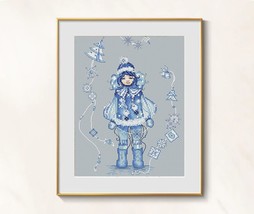 Snow Girl Cross Stitch Blackwork pattern pdf - Christmas Fairy cross stitch Snow - $6.99