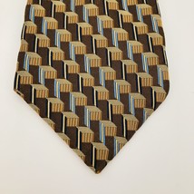John W Nordstrom Men&#39;s Necktie Brown Geometric Made in Italy 100% Silk Tie - £11.09 GBP