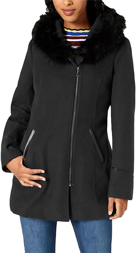 Maralyn &amp; Me Juniors&#39; Faux-Fur-Trim Asymmetrical Hooded Walker Coat CHAR... - $27.72