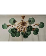 Murano Sputnik Spherical Green Glass and Brass Chandelier, 1990 - €1.270,33 EUR
