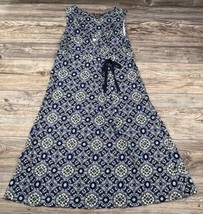 Eddie Bauer Floral Midi Dress Blue Sleeveless Drawstring Waist Cotton Sz... - £14.69 GBP