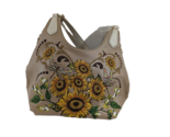 Sharif Original Handbag Sunflower Dragonfly Embroidered Beige Leather Co... - $38.52