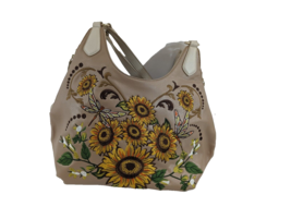 Sharif Original Handbag Sunflower Dragonfly Embroidered Beige Leather Co... - £30.79 GBP