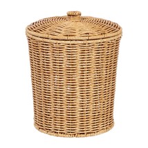 Rattan Waste Basket With Lid Wicker Trash Can Round Trash Bin Woven Storage Bask - £51.14 GBP