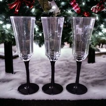 Luminarc Octime Champagne Flutes Set Of 3 France Black Stem Wine Glasses Vintage - £23.73 GBP