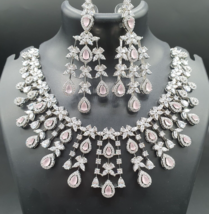 Indian Silver Plated Pink Bollywood Style Choker Necklace CZ Jewelry Set - £106.17 GBP