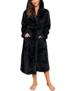 Hooded Fleece Plush Robe Bathrobe Spa Midi Length Size S/M Loungewear Co... - $45.49