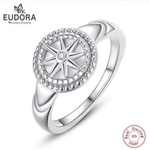 925 Sterling Silver North Star Starburst  Signet Ring Creative Round Rings Finge - £28.52 GBP