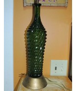 Vintage Table Lamp 29" Green Twisted Diamond pattern Glass mid century bottle - $62.99