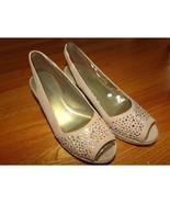 Joan &amp; David 2 taupe leather raffia wedge peep toe sandals size 7 New no... - $37.73 CAD