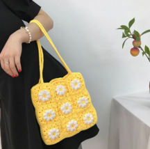 Crochet Tote Bag, Granny Square Bag, Cross Stitch Bag, Daisy Crochet Bag Flower - £21.67 GBP