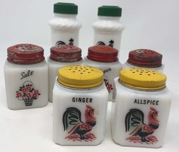 1930s Milk Glass Spice Shaker Bottles, Instant Collection, Hoosier Set Spice Set - £102.82 GBP