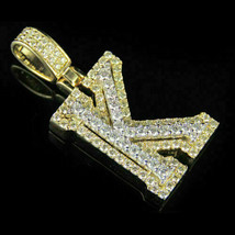 14K Gelb Vergoldet Custominitial Buchstabe 2Ct Rund Künstlicher Diamant Anhänger - £130.76 GBP
