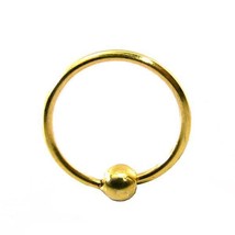Plain wire seamless Nose ring hoop 14k Solid Real Yellow Gold ball nase ring  - £29.88 GBP