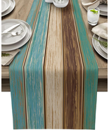 Farmhouse Table Runners 72 Inches Long Retro Rustic Barn Wood&amp;Teal Green... - $22.24