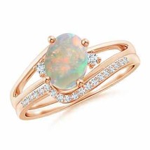ANGARA Oval Opal and Diamond Wedding Band Ring Set in 14K Solid Gold - £1,058.78 GBP