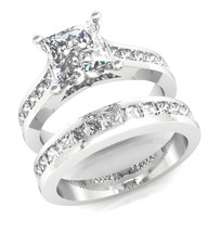 14K White Gold 3.20Ct Princess Cut Simulated Diamond Engagement Ring Set Size 7 - £242.82 GBP