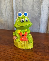 Vintage Hand Painted Ceramic Frog Piggy Bank - $22.00