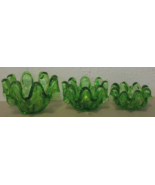 Vintage 3pc 4.5" ruffled green glass nesting dishes nut candy bowls set ~F - $15.00