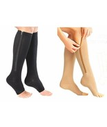 Zippered Compression  Knee High Stockings Open Toe Nude or Black Sizes S... - £11.98 GBP