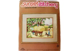  Vintage Sunset Stitchery &quot;HARVESTING THE HAY&quot; Kit Crewel Embroidery NIP - £15.72 GBP