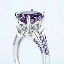 2 Ct Round Cut 14K White Gold Over Purple Amethyst Solitaire Engagement Ring - £86.12 GBP