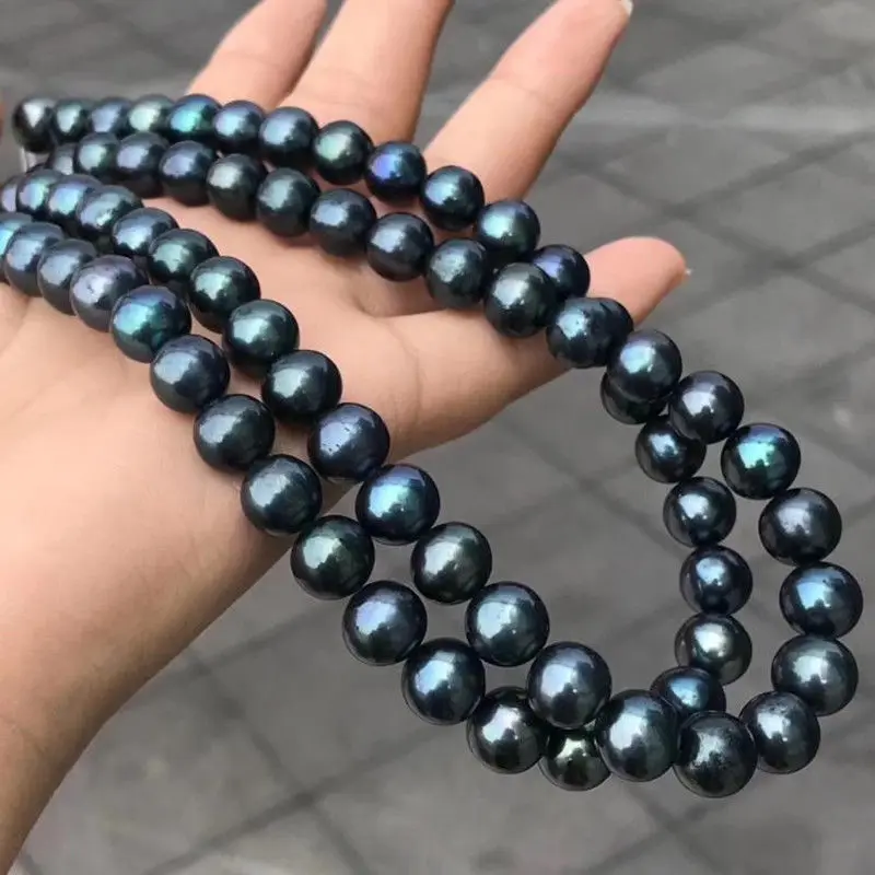 9-10mm Natural Black Real Freshwater Pearl Round Loose Beads Strand 15&#39;&#39; AAA+++ - £40.40 GBP