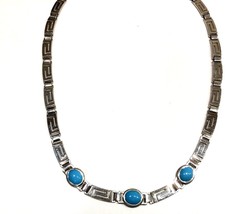 Women&#39;s Necklace Sterling Silver 925 Turquoise Greek Meander Key Friendship - £203.29 GBP